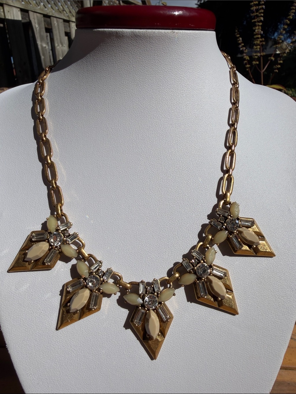 J.Crew Antique Gold Geometric Rhinestone Statement Bib Necklace